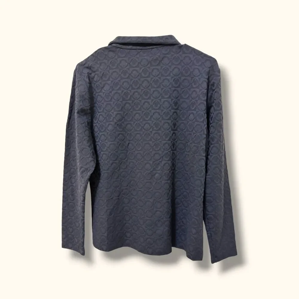 JMcLaughlin Bedford Top Women XL Navy Tulip Geo Jacquard Quarter Zip Long Sleeve - Picture 2 of 10